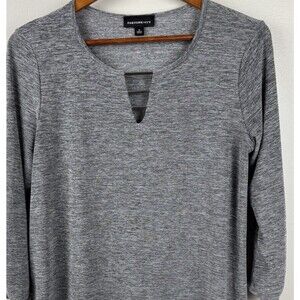 Fortune + Ivy Womens Shirt Sz M Medium Long Sleeve Grey Asymmetric Keyhole